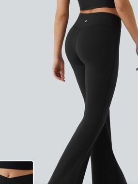 Halara UltraSculpt Flared Leggings XL Petite Black Crisscross Waist Yoga Pants
